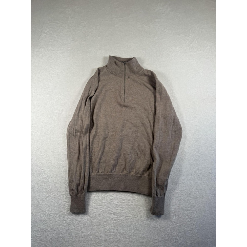 J.Crew Sweater Mens Large Beige Italian Merino Wool Quarter Zip‎ Mock Neck Slim